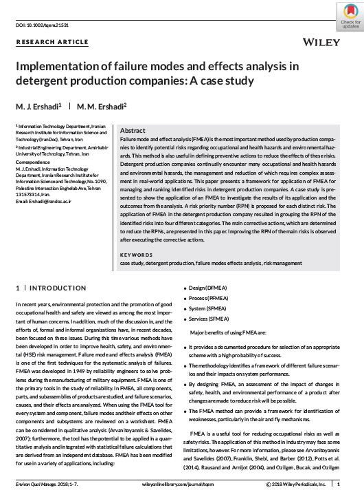 Implementation of failure modes and effects analysis in detergent production companies: A case study