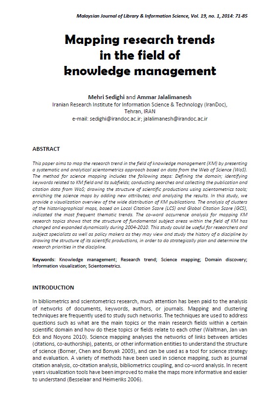 Mapping research trends in the field of knowledge management
