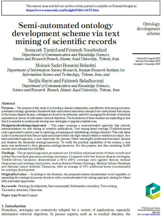 Semi-automated ontology development scheme via text mining of scientific records
